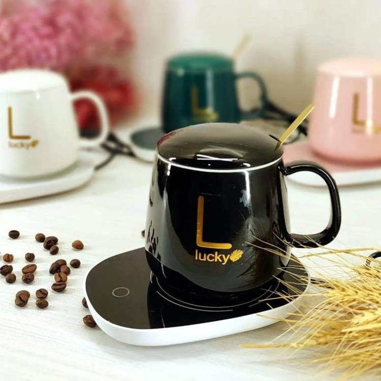 ماگ حرارتی لاکی هیتردار ۴۰۰میلی لیتر با صفحه گرمکن کارتن رنگی