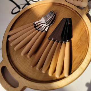 ست کارد و چنگال میوهخوری 12 پارچه مدل دسته چوبی